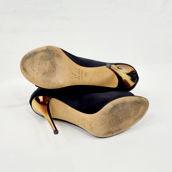 Guiseppe Zanotti Black and Gold Open Toe Stiletto - Picture 5 of 6